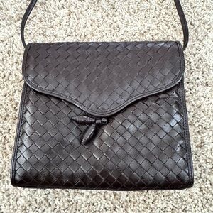 Vintage Genuine Leather Aspect Brown Purse Elegant Woven Leather Bag